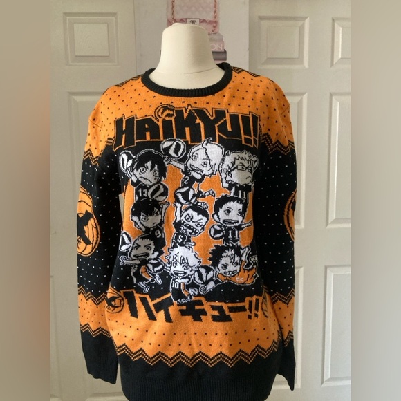 Haikyu Christmas Sweater Men’s Karasuno Crows Chibi Team Holiday Exclusive - Picture 1 of 4